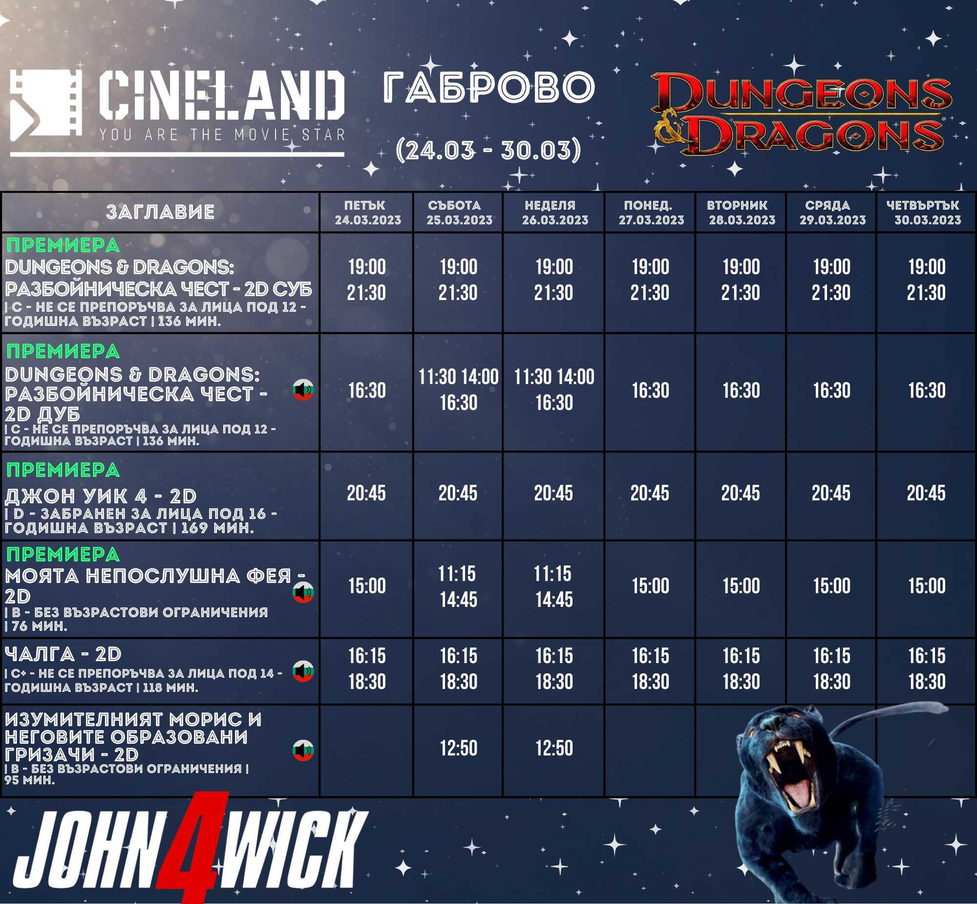 CineLand Габрово: Кино програма за периода 24-30 март 2023